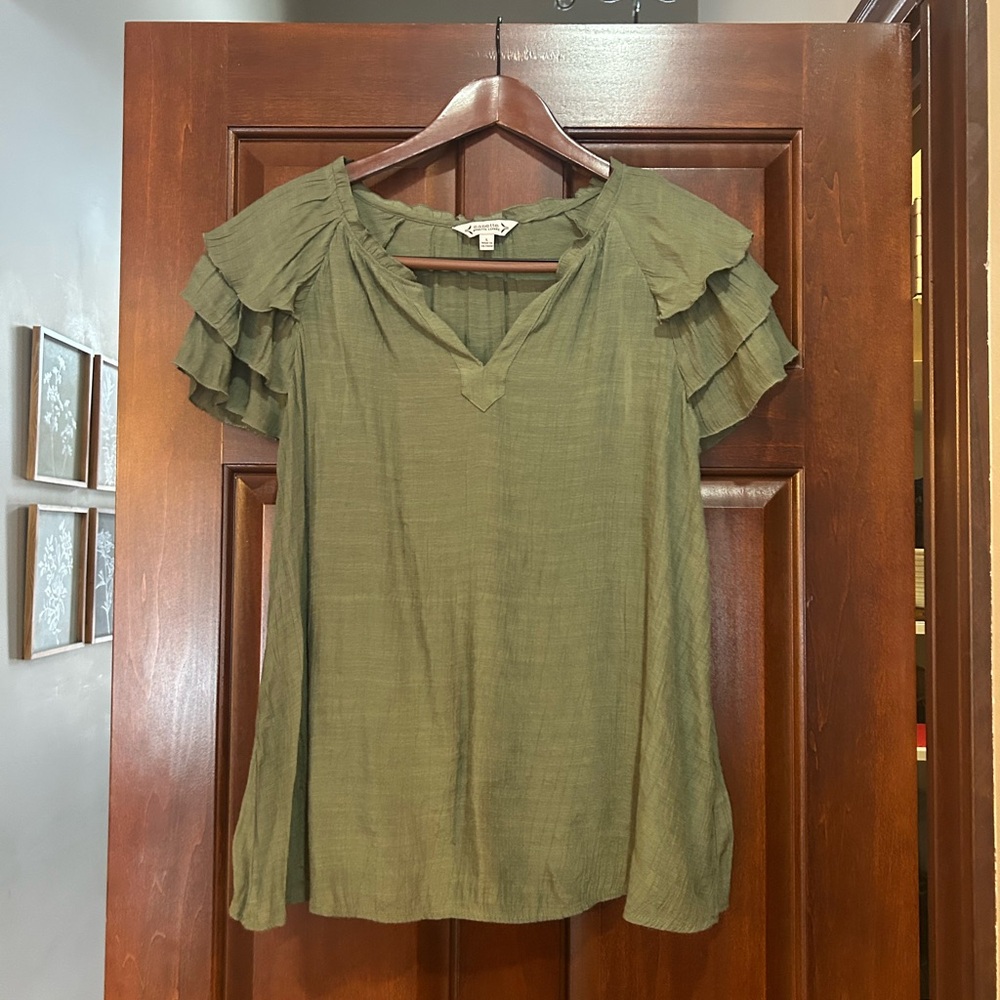 Nanette Lepore Green Flutter Sleeve Blouse size L